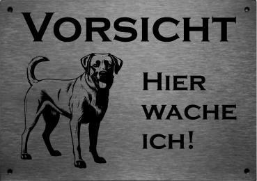 Edelstahl Warnschild Anatolian Shepherd VORSICHT Freilaufender Hund! Betreten auf eigene Gefahr!